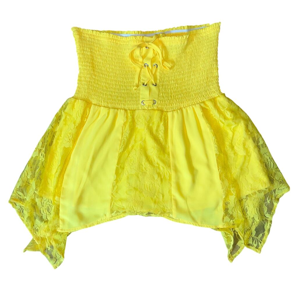 Venus Yellow Lace Corset Tube Top Strapless Smocked Fairycore Blouse Size XL